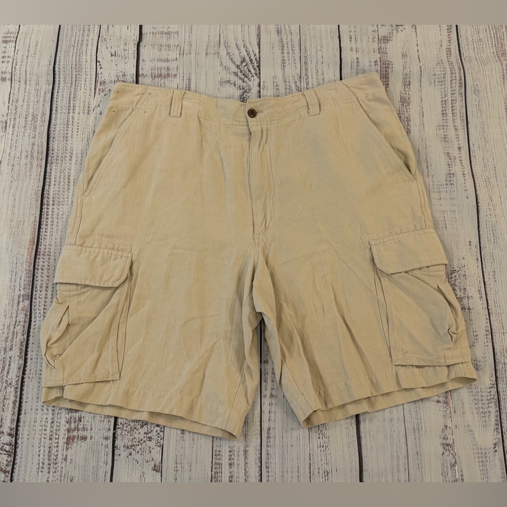 Caribbean Cargo Shorts 55% Silk 45% Linen Blend Tan Beige Mens Size 38